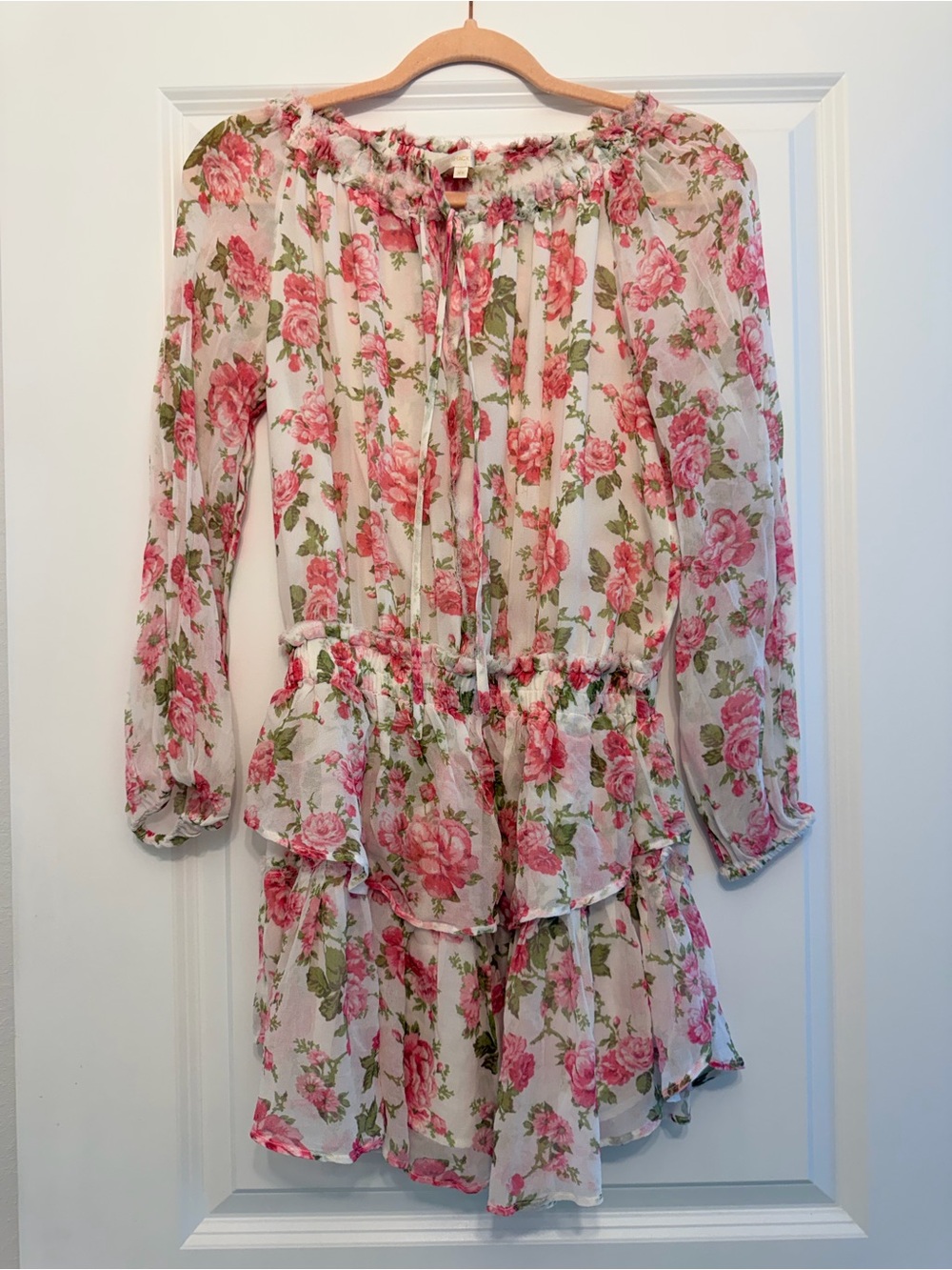 LoveShackFancy Pink Rose Tiered Ruffle Nightgown